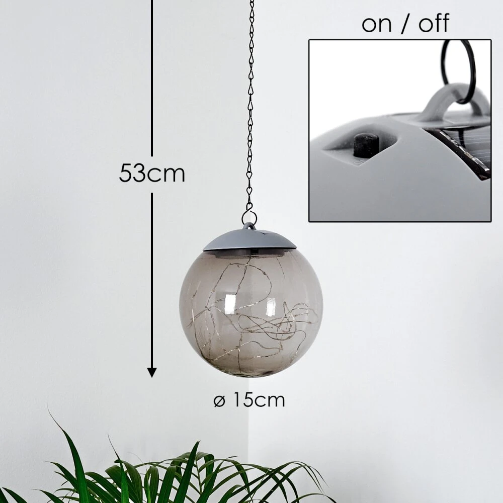 Pollenca Solar-Hängeleuchte LED Rauchfarben, Schwarz, 20-flammig 2 Pollenca Solar-Hängeleuchte LED Rauchfarben, Schwarz, 20-flammig – Bild 2