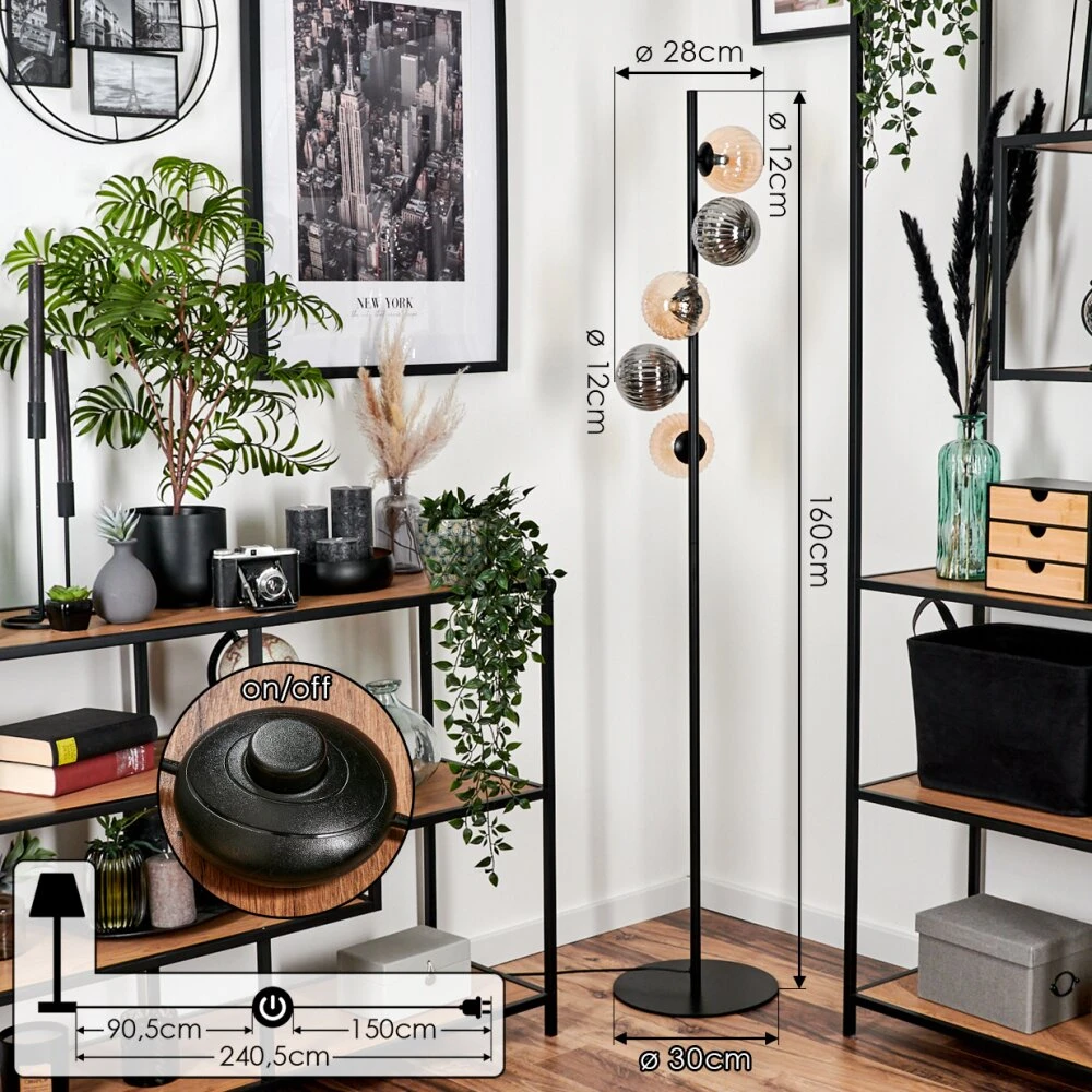 Remaisnil Stehleuchte Glas 10 Cm, 12 Cm Bernsteinfarben, Rauchfarben, 5-flammig 4 Remaisnil Stehleuchte Glas 10 Cm, 12 Cm Bernsteinfarben, Rauchfarben, 5-flammig – Bild 4