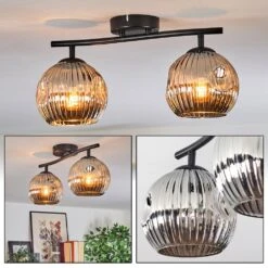 Ripoll Deckenleuchte Glas 15 Cm Chrom, Rauchfarben, 2-flammig