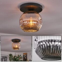 Ripoll Deckenleuchte Glas 20 Cm Chrom, Rauchfarben, 1-flammig