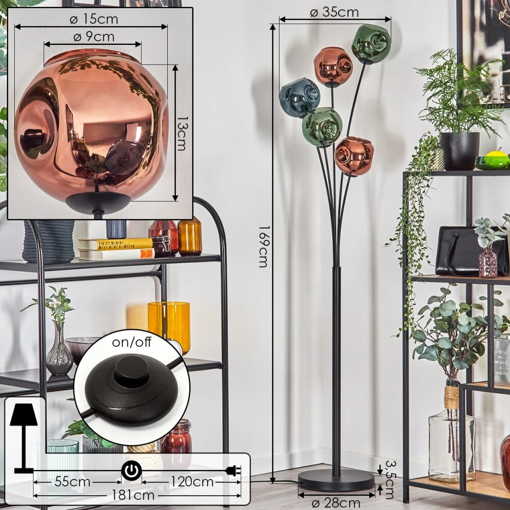 Ripoll Stehleuchte Glas 15 Cm Blau, Grün, Kupferfarben, 5-flammig 4 Ripoll Stehleuchte Glas 15 Cm Blau, Grün, Kupferfarben, 5-flammig – Bild 4