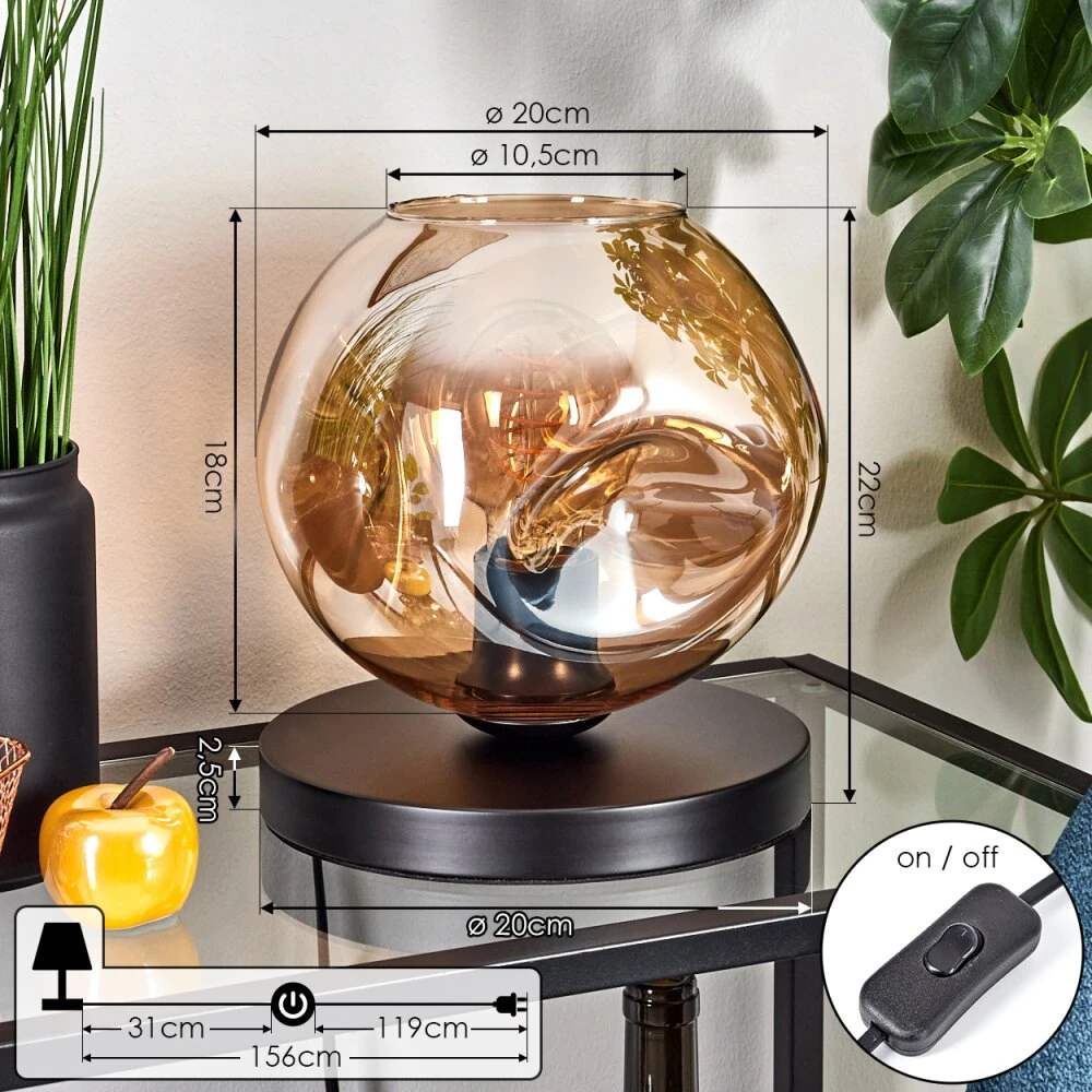 Ripoll Tischleuchte Glas 20cm Schwarz, 1-flammig 4 Ripoll Tischleuchte Glas 20cm Schwarz, 1-flammig – Bild 4