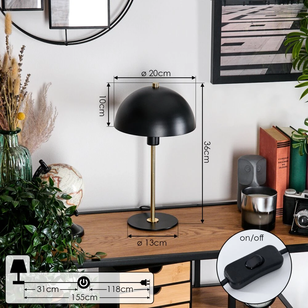 Pilz Look Sandvig Tischleuchte Gold, Schwarz, 1-flammig 4 Pilz Look Sandvig Tischleuchte Gold, Schwarz, 1-flammig – Bild 4