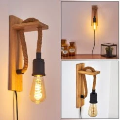 Sunnyvale Wandleuchte Braun, Holz Hell, Schwarz, 1-flammig