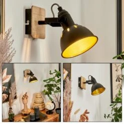 Tina Wandleuchte Chrom, Holz Hell, Schwarz, 1-flammig