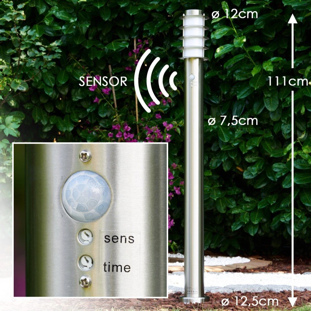 Tunes Wegeleuchte Edelstahl, 1-flammig, Bewegungsmelder 1 Tunes Wegeleuchte Edelstahl, 1-flammig, Bewegungsmelder