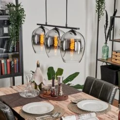 Vevino Pendelleuchte Glas 20 Cm Chrom, Klar, Rauchfarben, 3-flammig